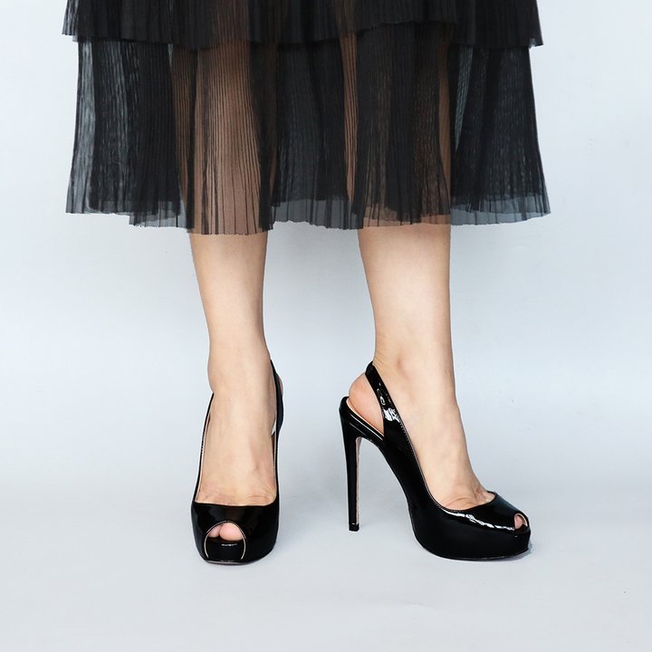 120mm Women's Strap Slingback Sandals Peep Toe Platform Stilettos Patent Heels-MERUMOTE