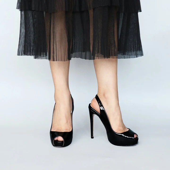 120mm Women's Strap Slingback Sandals Peep Toe Platform Stilettos Patent Heels-MERUMOTE