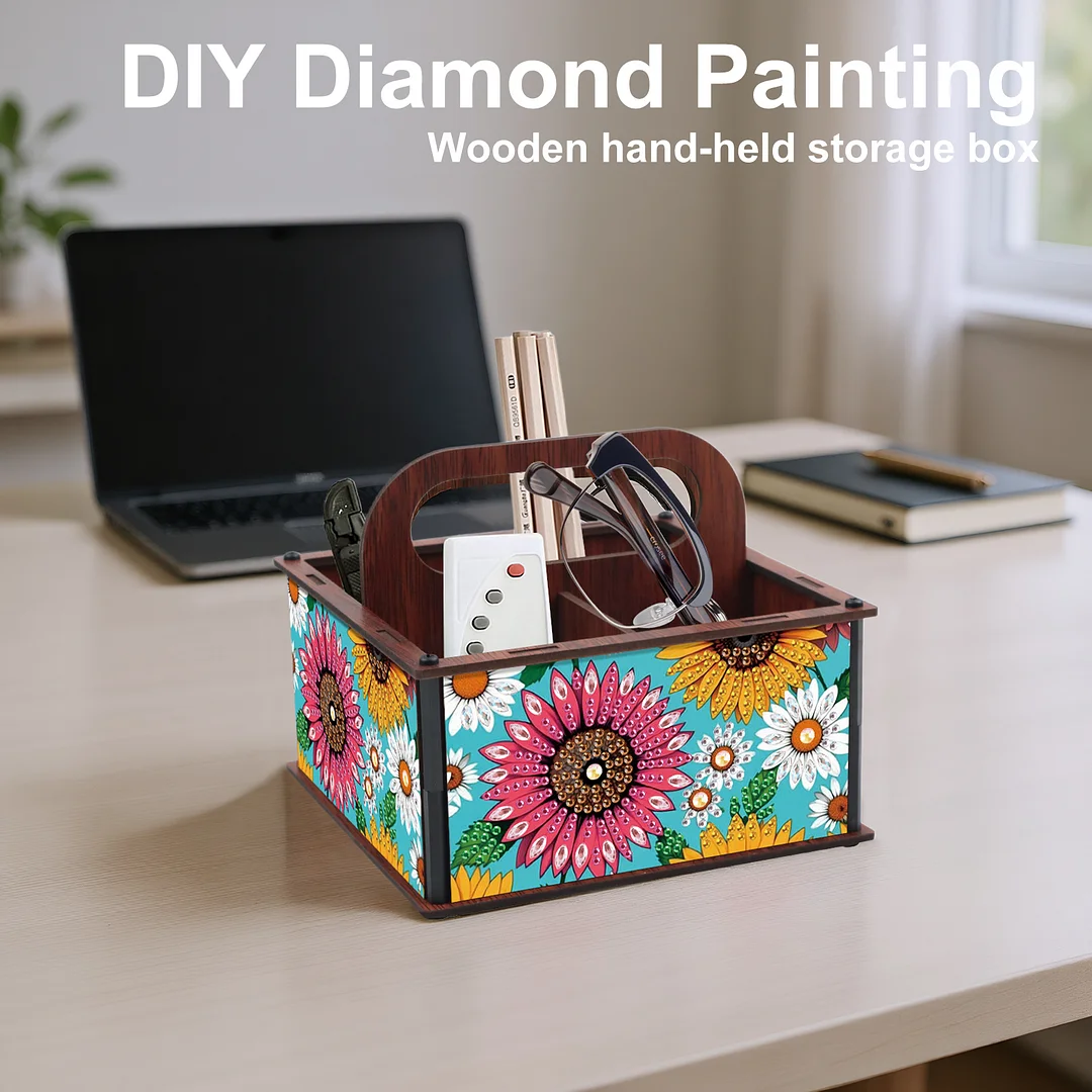 DIY Flower Wooden Diamond Painting Handheld Storage Box Kit Tabletop Art Decor