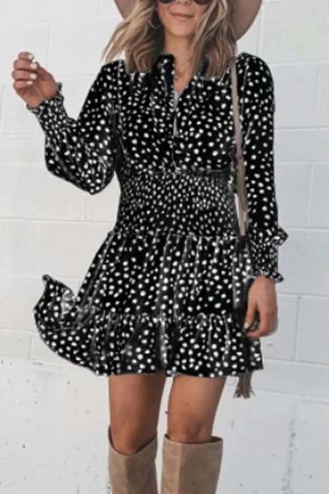 Fashion Dot Print Long Sleeve Dress