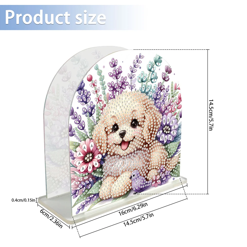 DIY Puppy Flower Diamond Painting Acrylic Napkin Rack Decor for Home Office Decor