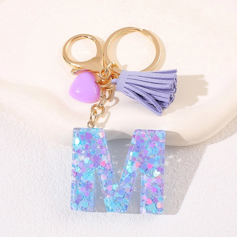 New Women’s Purple Love Tassel 26 Letter Keychain Cute Car Key Chain Couple Backpack Jewelry