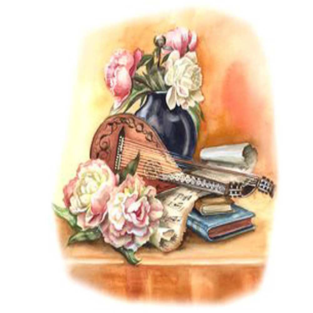 

30*40CM - Round Drill Diamond Painting - Musical Instrument Flower, 501 Original