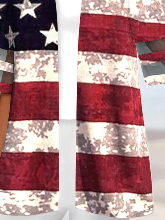 Women Half Sleeve Scoop Neck Striped Colorblock National Flag Two-Pieced Tops