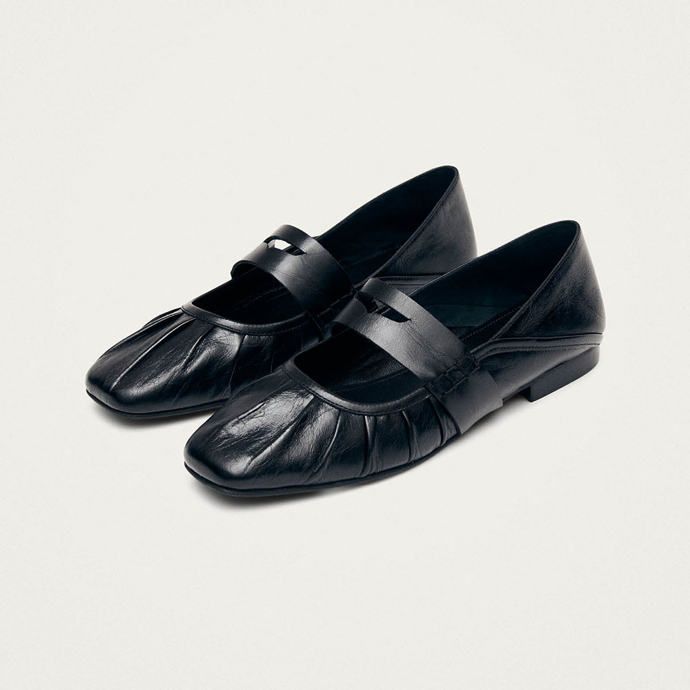 Black Vegan Leather Square Toe Ballet Mary Jane Flat Shoes for Women Nicepairs