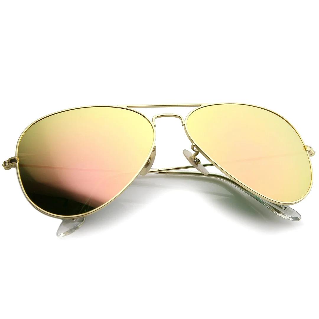 Premium Classic Large Matte Metal Frame Mirror Glass Lens Aviator glasses 61mm