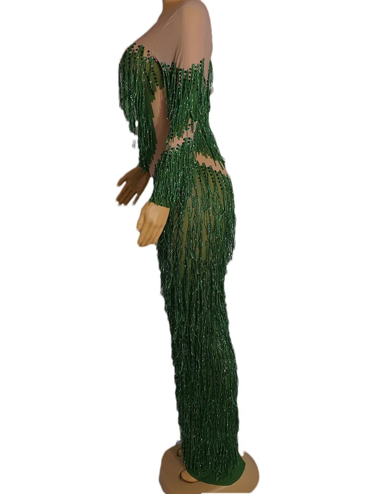 VCSHOES Nude Mesh Blue Green Purple Grey Brown Fringe Birthday Party Festival Evening Dresses Drag Queen Celebrity Costume