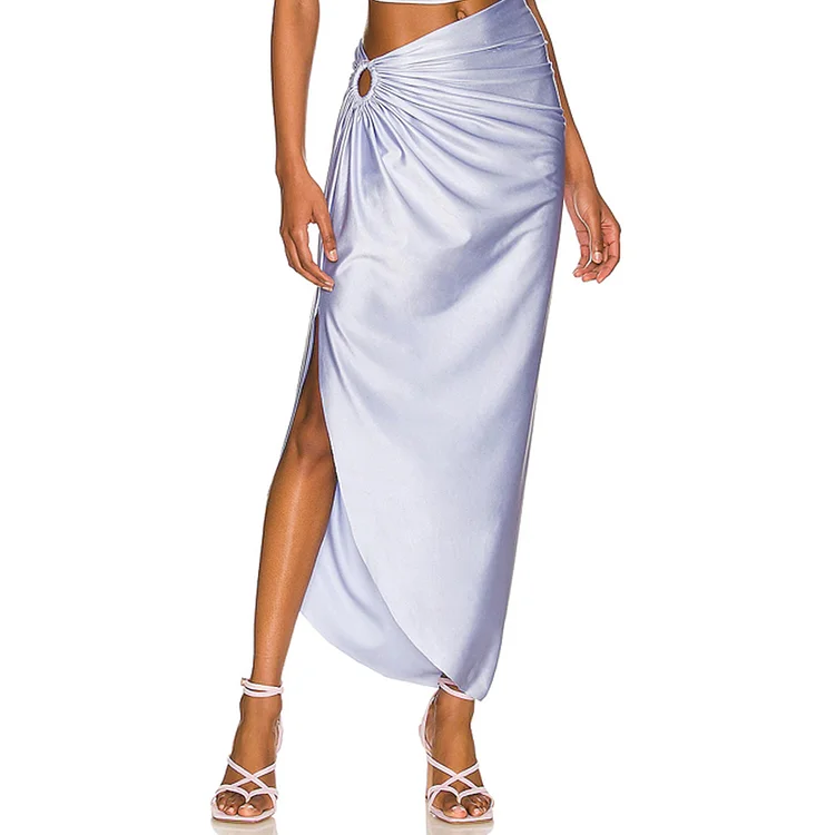 Pearl Shoulder Strap Cutout Shiny Texture One Piece Swimsuit and Skirt