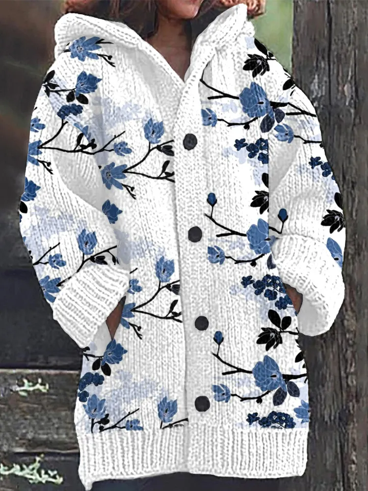 SUZ SKY BLUE CONTRAST FLORAL BUTTON CARDIGAN