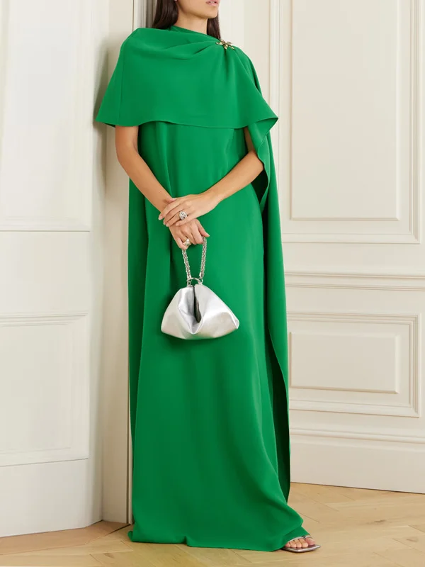 Embellished Cape-effect Silk-blend Crepe Gown