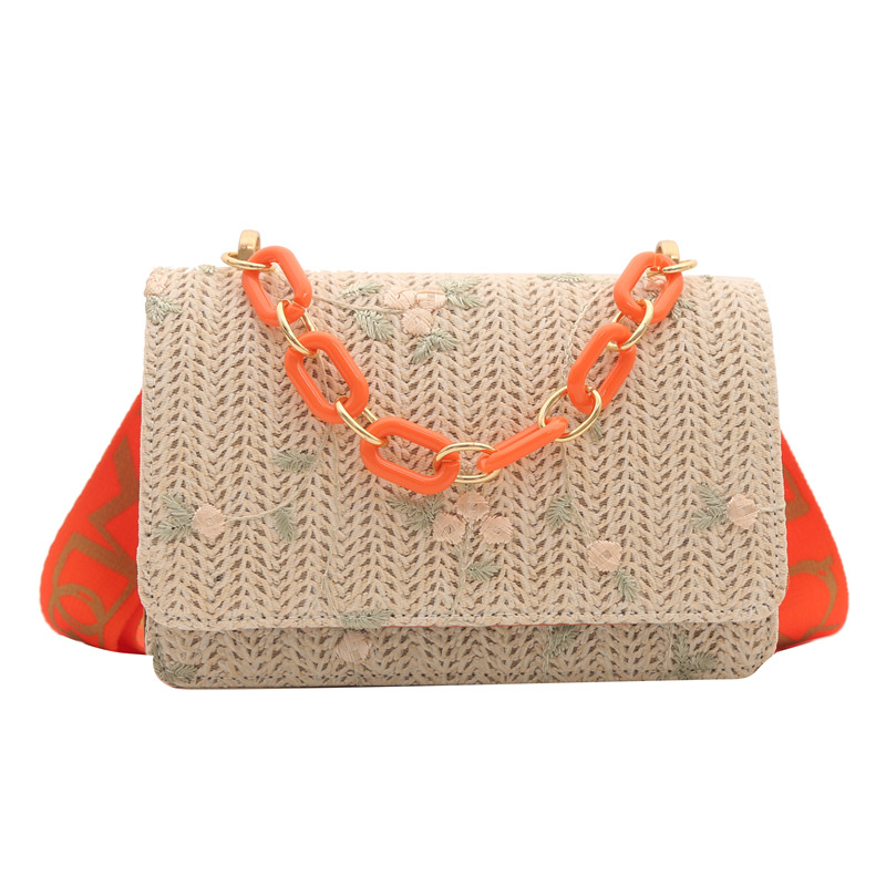 Mature Women's Fashion Straw Small Square Crossbody Bag Handbag