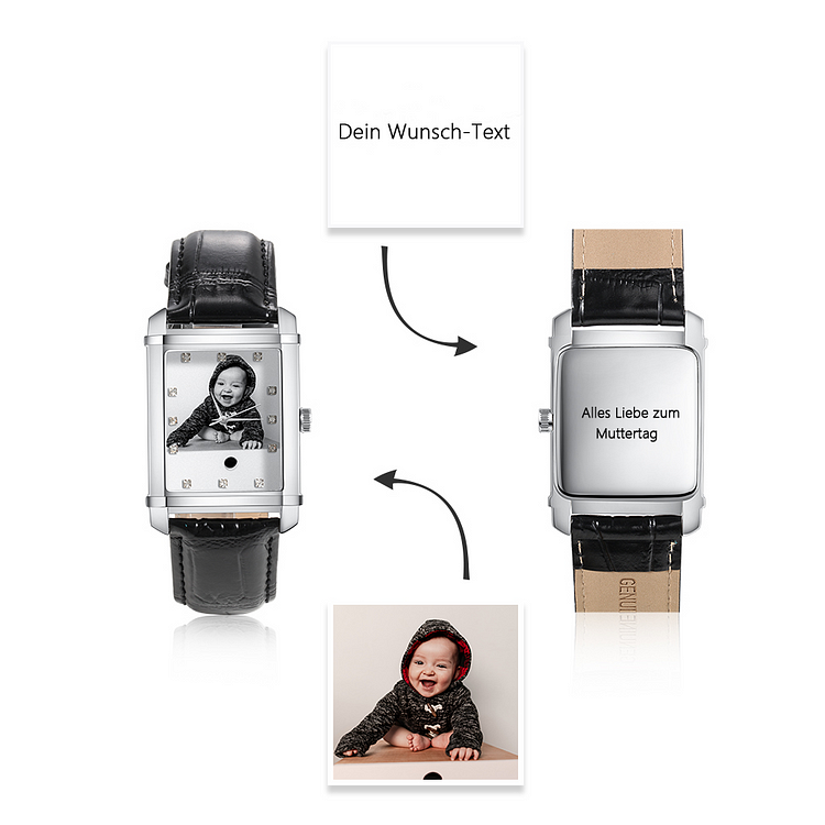 Damen Personalisierte Foto & Text Armbanduhr - Muttertag Geschenk
