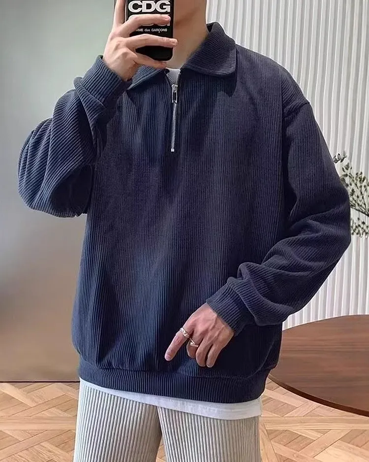 Half Zip Knit Shirt Men's Casual Collared Pullover with Relaxed Fit