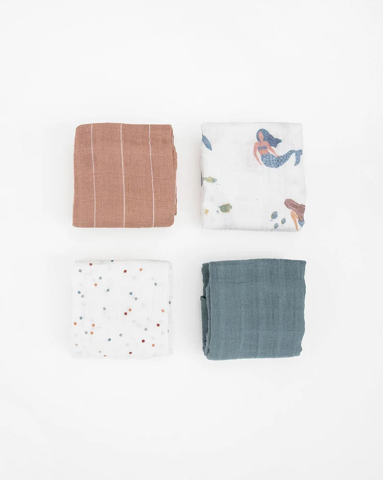 Cotton Muslin Squares 4 Pack - Mermaids