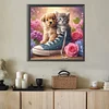Leinwand Schuhe Kätzchen und Welpe - Rundbohrer Diamantmalerei - 40*40cm