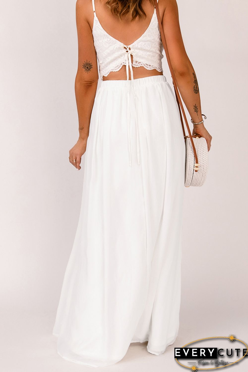 White High Waist Maxi Skirt with Split