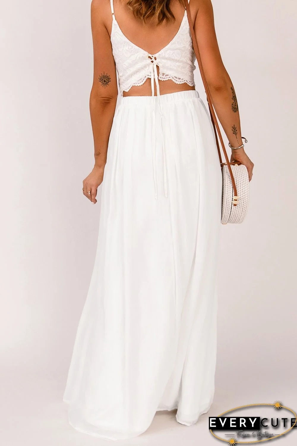 White High Waist Maxi Skirt with Split
