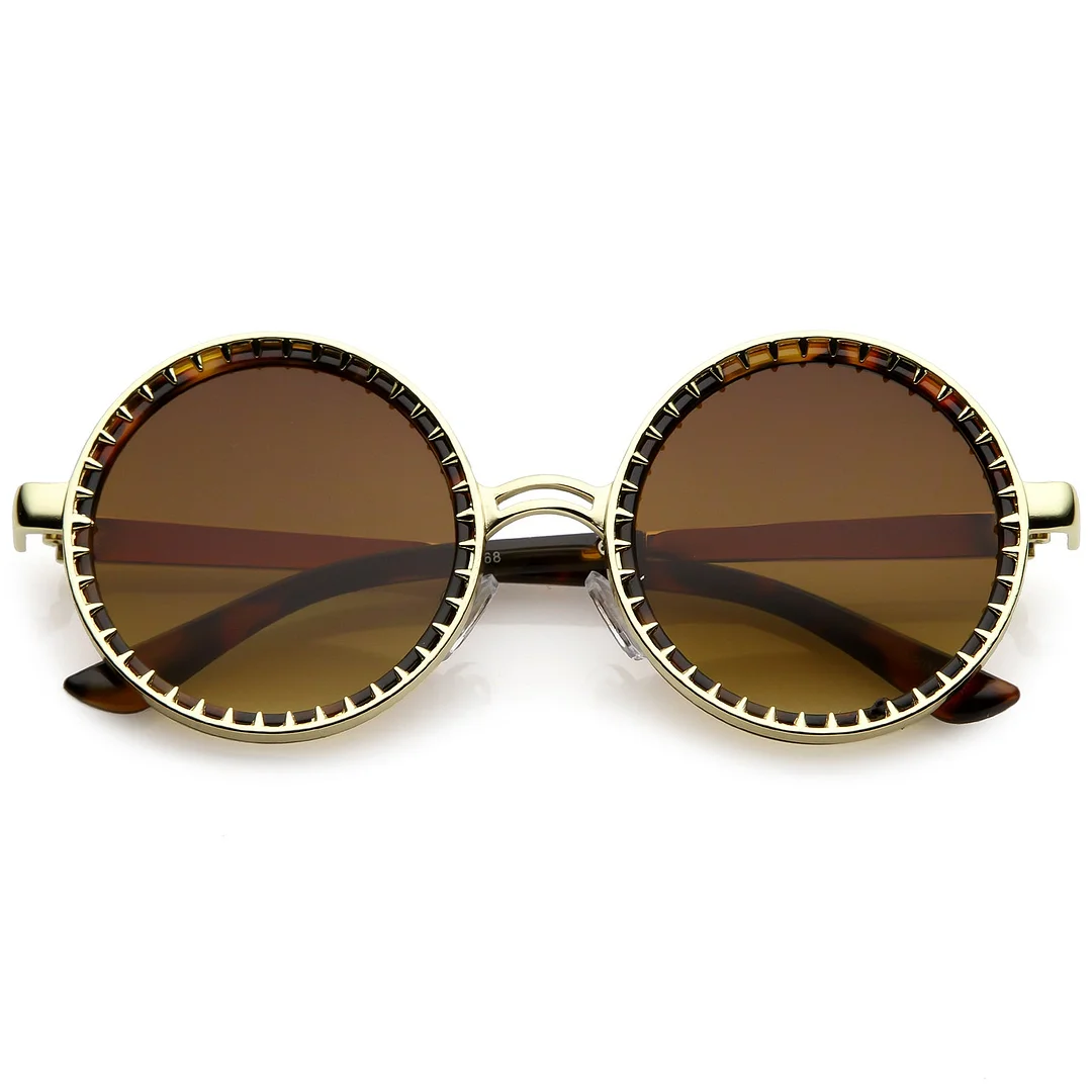 Steampunk Metal Round glasses With Spike Detail And Flat Lens 50mm