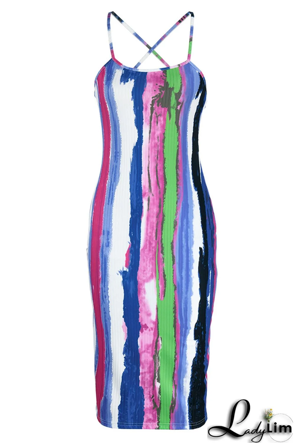 Red Sexy Striped Print Patchwork Spaghetti Strap Sling Dress Dresses