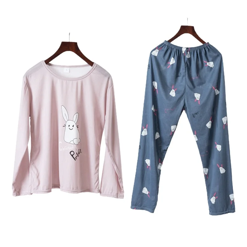Spring / Summer New Sleepwear Cotton Long-sleeved Trousers Ladies Pajamas Suit Simple Style Women Long Pajamas Teenager
