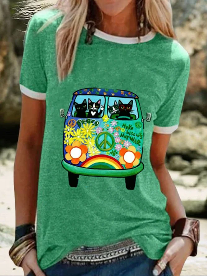 Green Casual Graphic Shirts & Tops