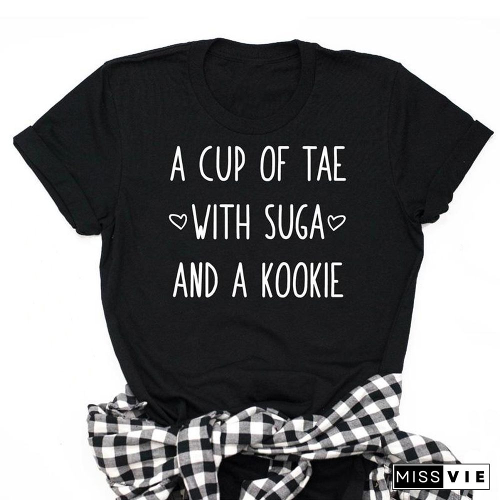 aCupOfTaeWithSugaAndKookiePrintFashion TShirtLetters Women's Cotton O-neck T-ShirtsShortSleeveTopTees