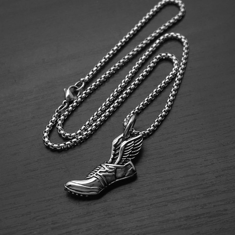 Sports Style Casting Wings Flying Shoes Sneakers Pendant Punk Hip Hop Rock Trendy Men's Personality Titanium Steel Necklace