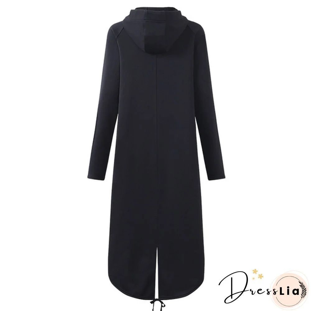 Oversize Women Hooded Long Sleeve Zip-up Asymmetric Hem Long Hoodie Coat Jacket Outwear