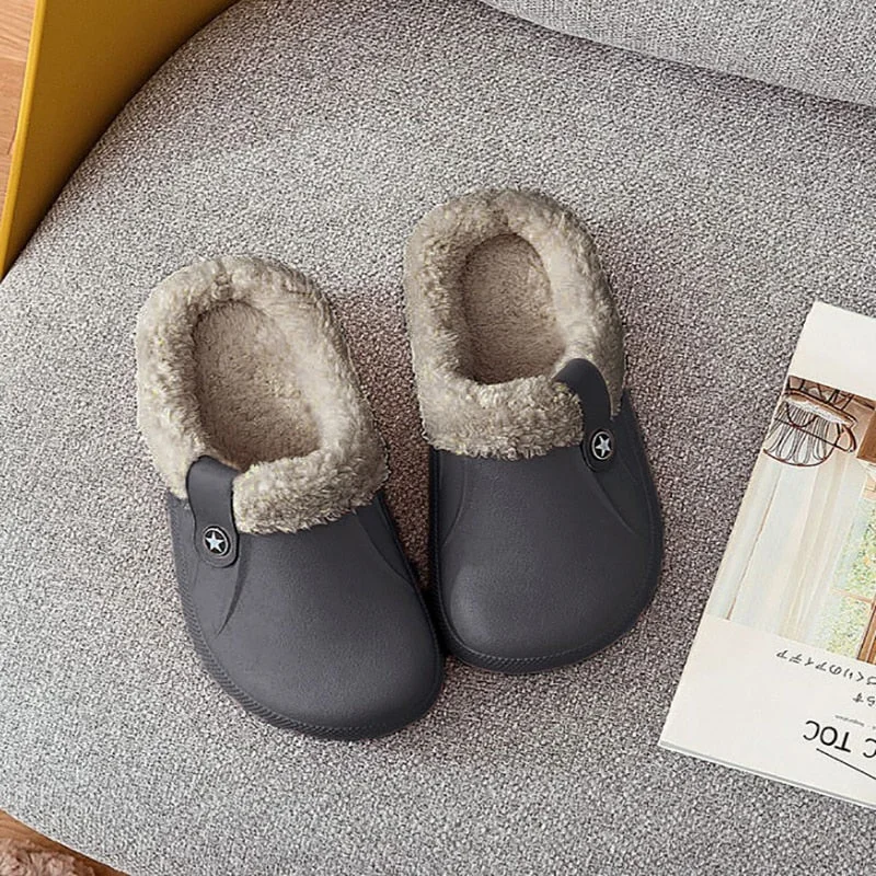 2021 Winter Waterproof Slippers Women Men Winter Shoes Plush Warm Flat Home Shoes Woman Soft Comfort Female Shoes Clogs Slippers