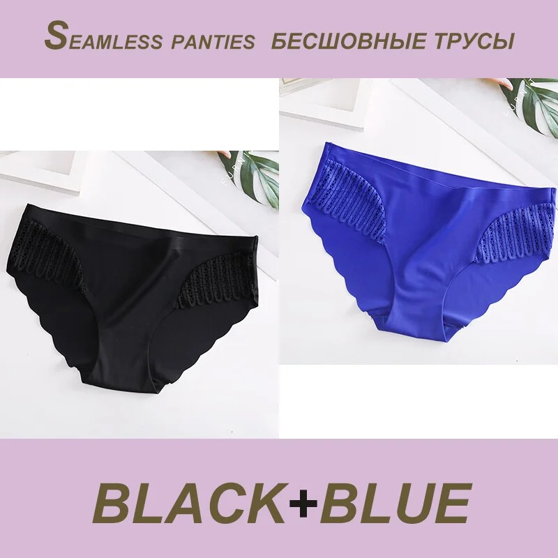 2PCS/Set Sexy Seamless Panties Lace Women Panties Female Briefs  Lingerie Women's Underpants Solid Color Ropa Interior Femenina