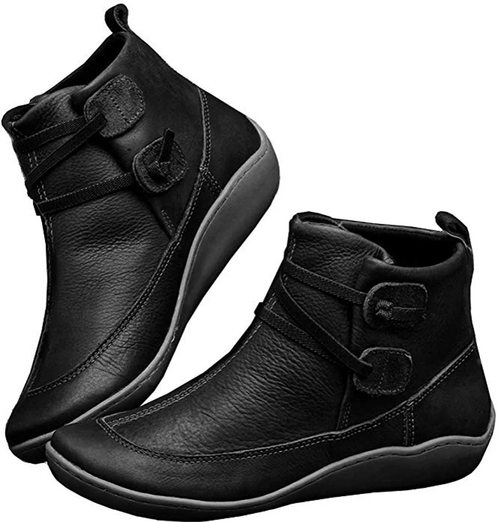 Churchf Women Arch Spupport Boots Short Plush Warm Femme Boots Winter Waterproof Women Platform Shoes Ankle PU Women Boots