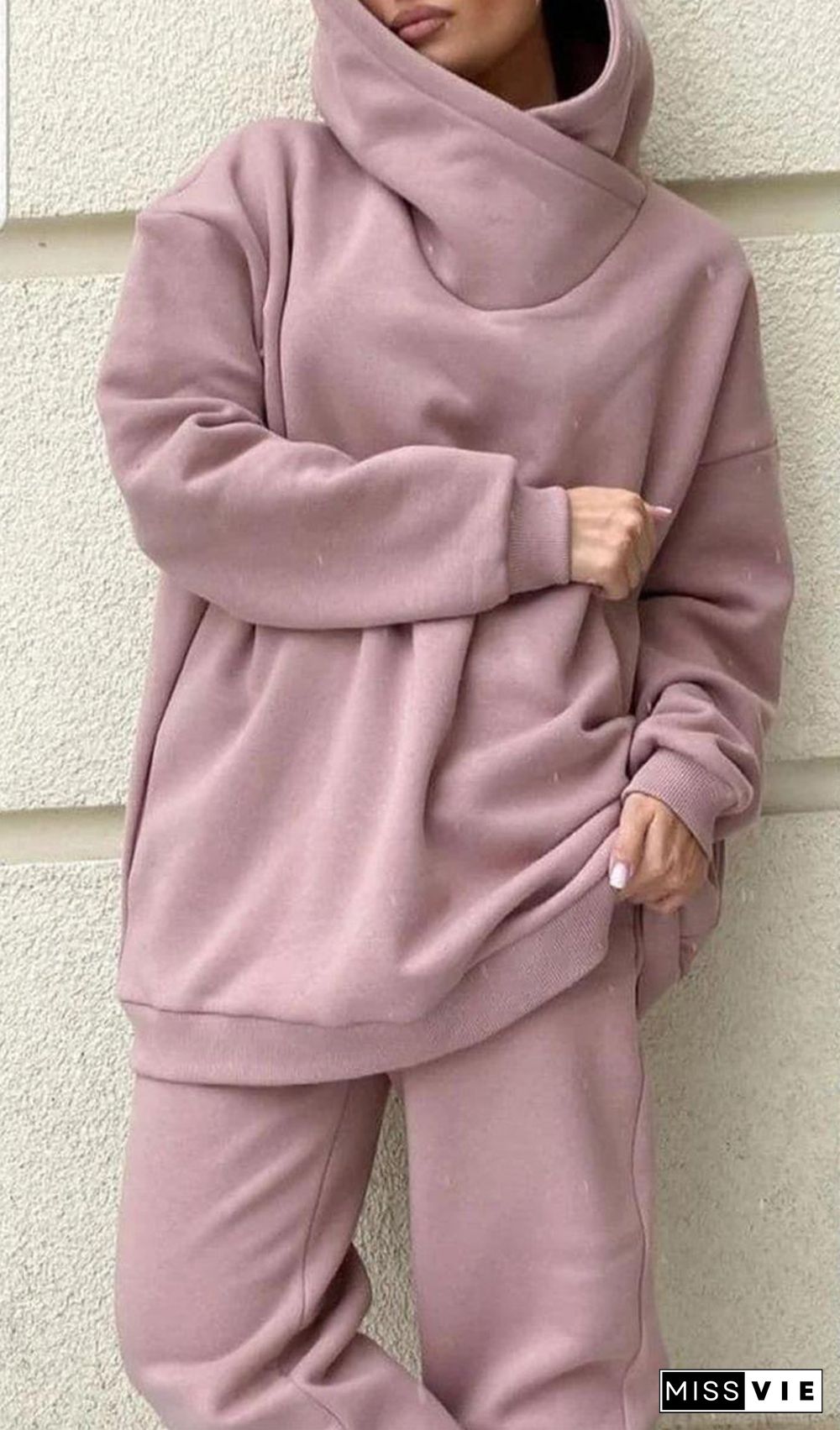 Casual Solid Pocket Hooded Collar Long Sleeve Two Pieces