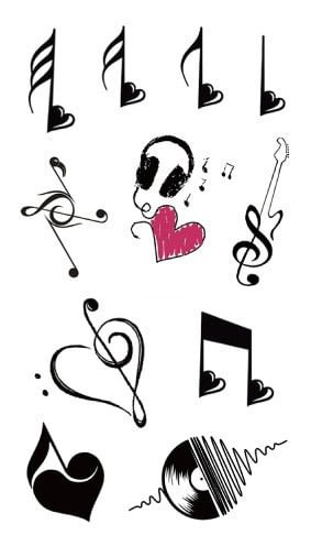Temporary Tattoos sticker music Note Love guitar record headset tatto Water Transfer fake flash tatoo for  woman  man
