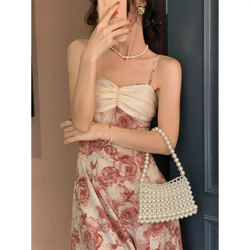 Aiertu French Floral Vintage Dress Women Chiffon Patchwork Design Party Midi Dress Female Casual Korean Puff Sleeve Summer Dresses Aiertu
