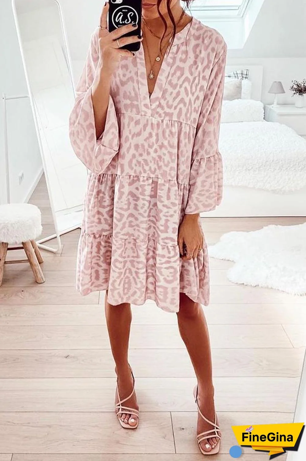 Leopard Print V-neck Mini Dress P13168