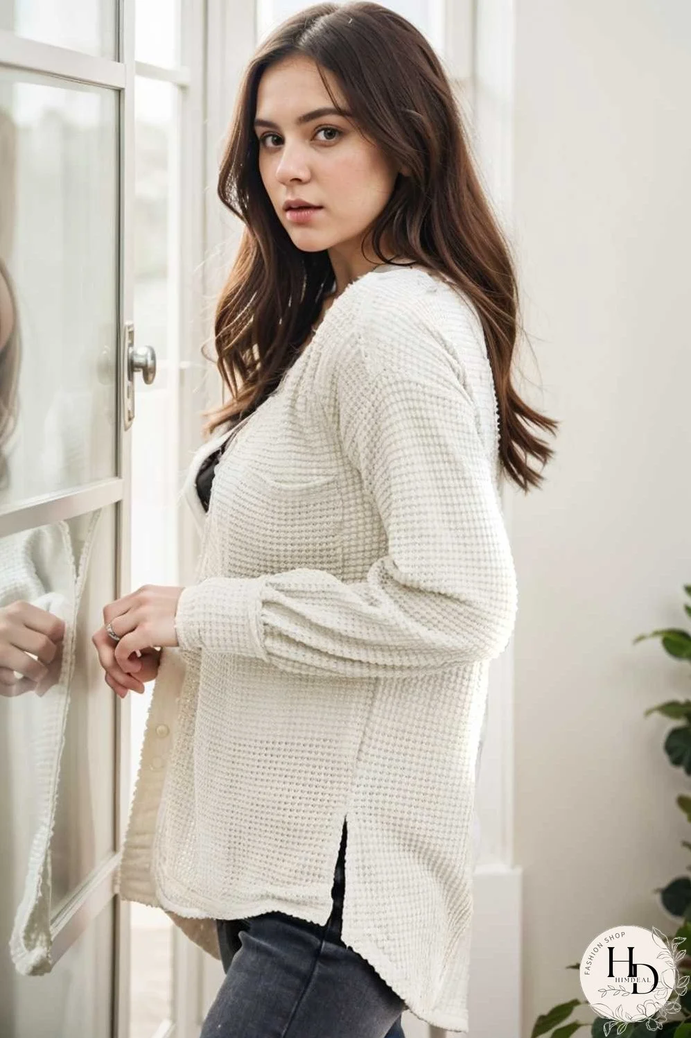 deep v neck long sleeve knitted sweater