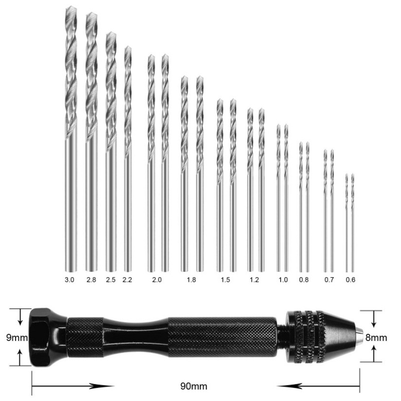 

21pcs Mini Twist Drill Bit Set Micro Alloy Hand Drill with Chuck 0.6-3.0mm, 501 Original