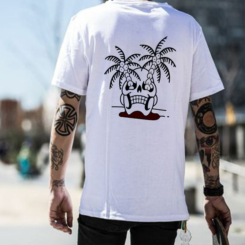 Skull Coconut Tree Printed Men's T-shirt Designer - Krazyskull