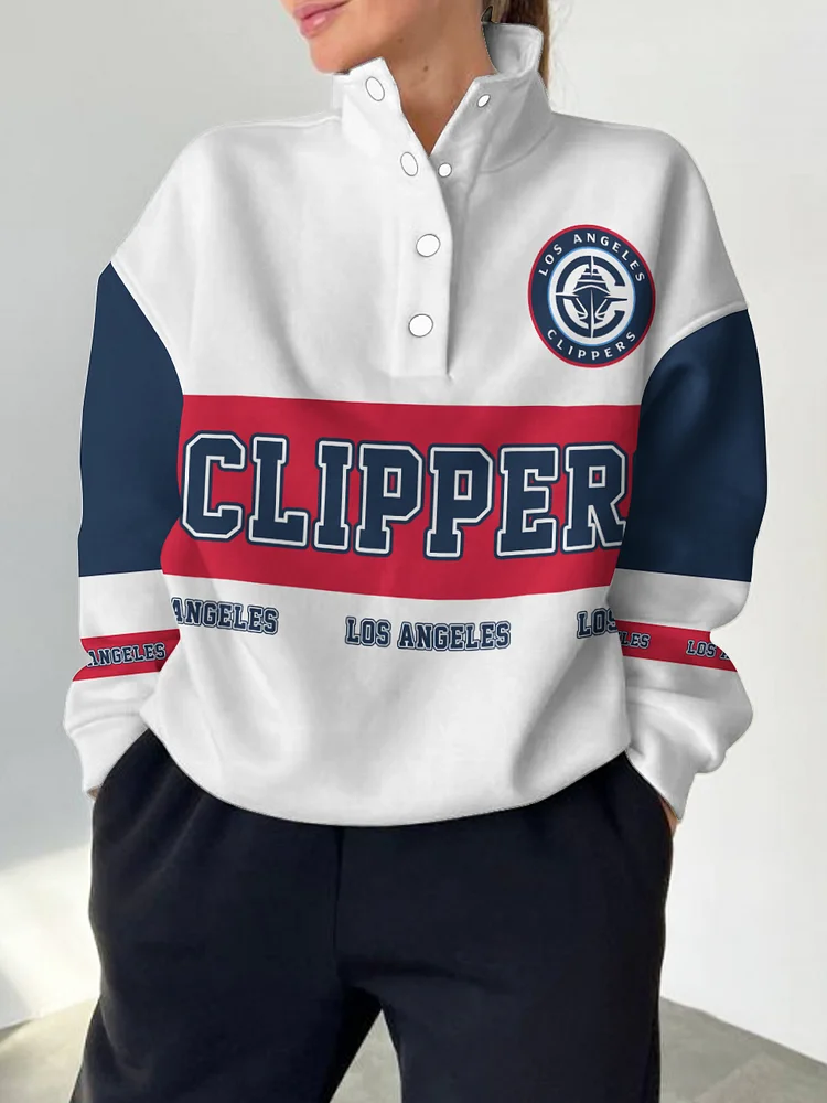 LA Clippers  2025 New Design Casual Snap Mockneck Pullover