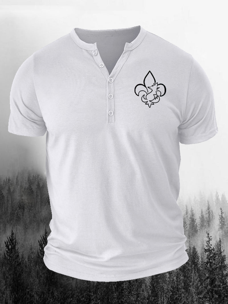 Men's Logo Fox Henry Collar Short-Sleeved Shirt