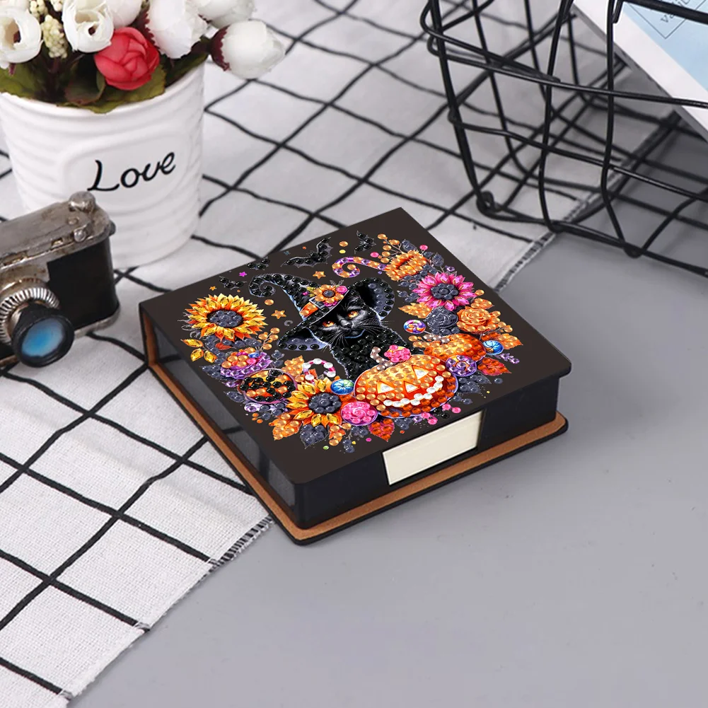 5D DIY PU Diamond Art Note Box with 160 Sheets Paper Mosaic Kit (Halloween)