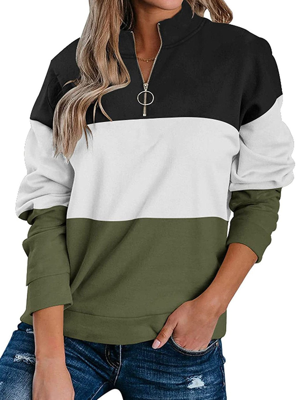 Women Long Sleeve Turtle Neck Colorblock Top