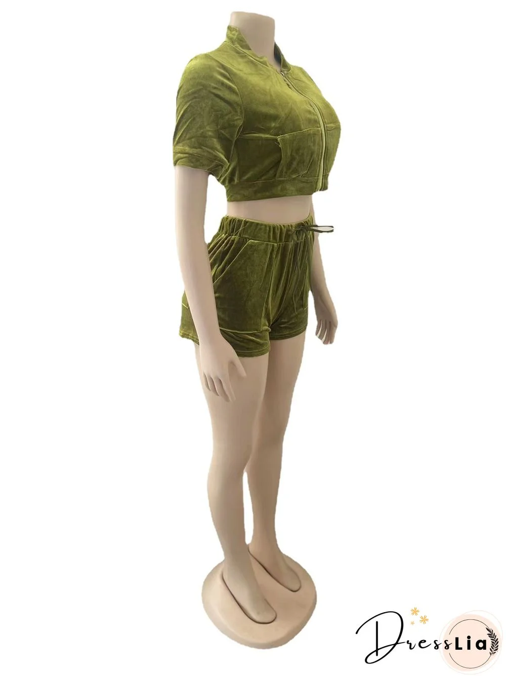 Velvet Crop Tops Biker Shorts Workout Matching Sets