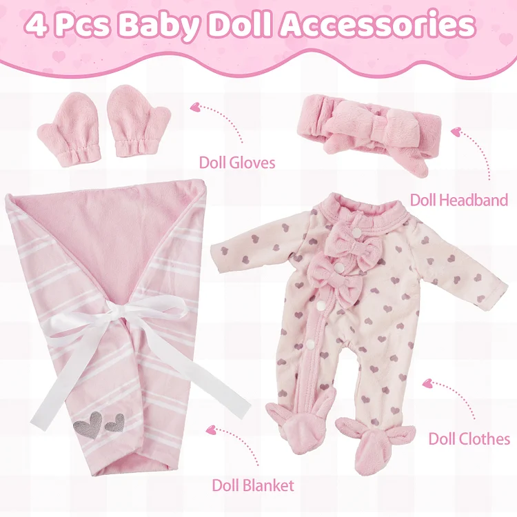 Babeside 12" Reborn Baby Doll Pink Heart Stripe Plush Wrapped Scarf Crawl Suit