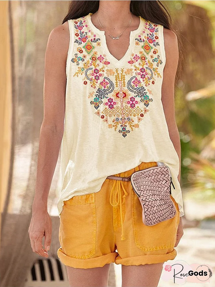Tops Women's National Style Printed Sleeveless Tank Top