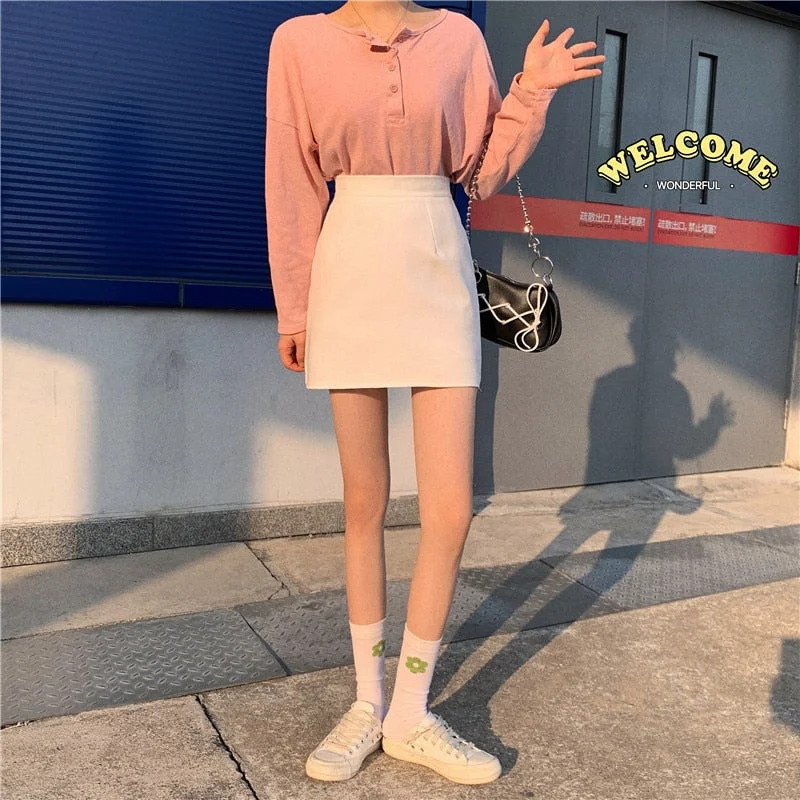 tlbang Skirts Women Clothing Students Summer New Arrival High Waist Streetwear Candy Colors Faldas Mujer All-match Leisure Simple