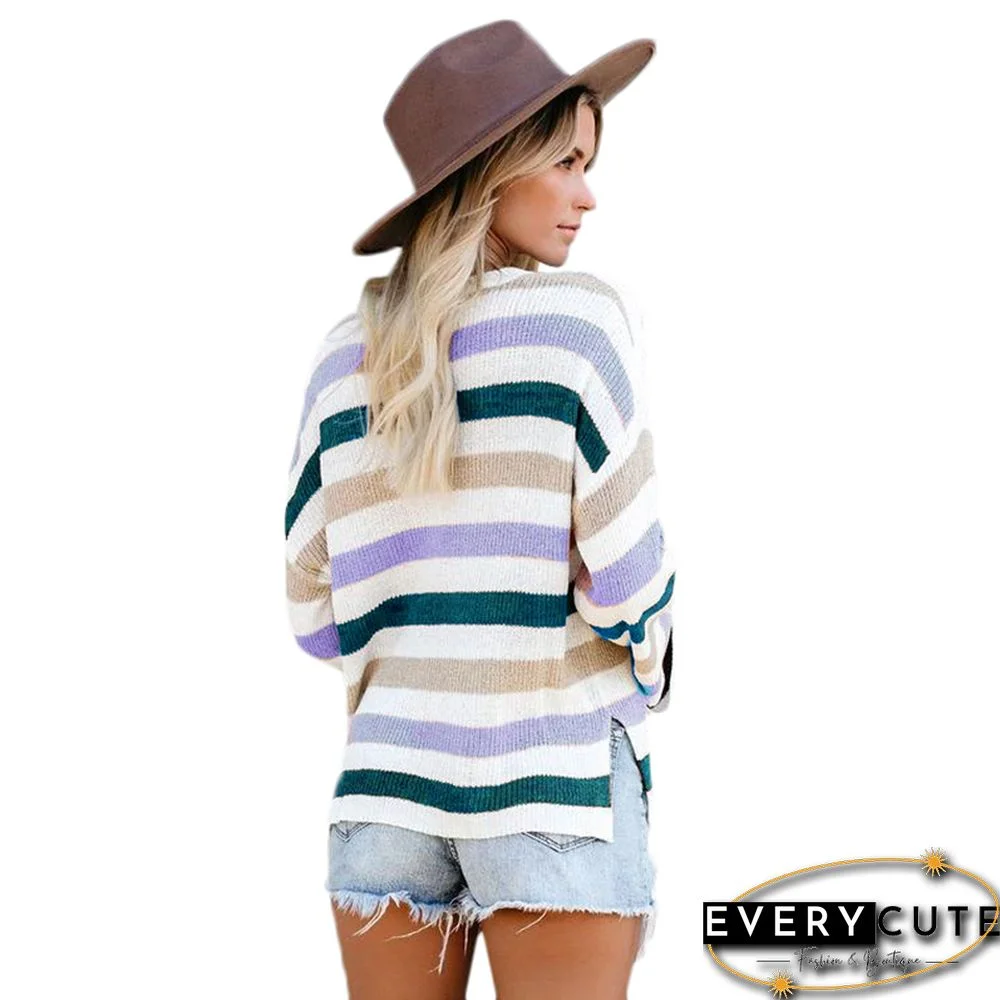Purple Stripes Loose Fit Sweater