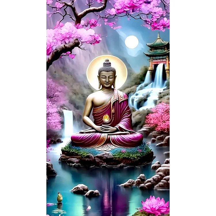 Lotus Buddha Statue 40*70CM(Canvas) Full Round Drill Diamond Painting gbfke