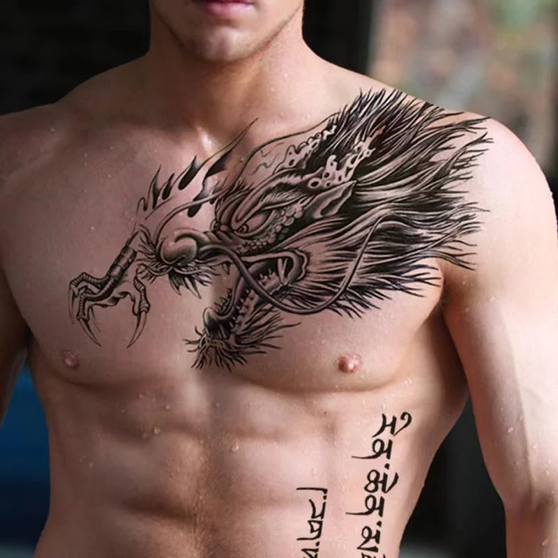 Dark Big V Flower Body Temporary Tattoo Stickers Men and Women Body Art Sexy Rock Cool Fake Tattoo Chest Clavicle Tattoo Sticker