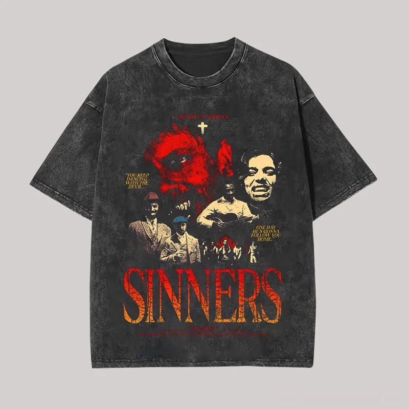 Sinners Vintage Printed Unisex Washed T-Shirt